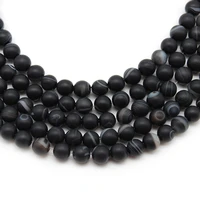 natural stone matte black stripes onyx agates round loose spacer beadspick size for jewelry making diy bracelet 4 6 8 10 12mm