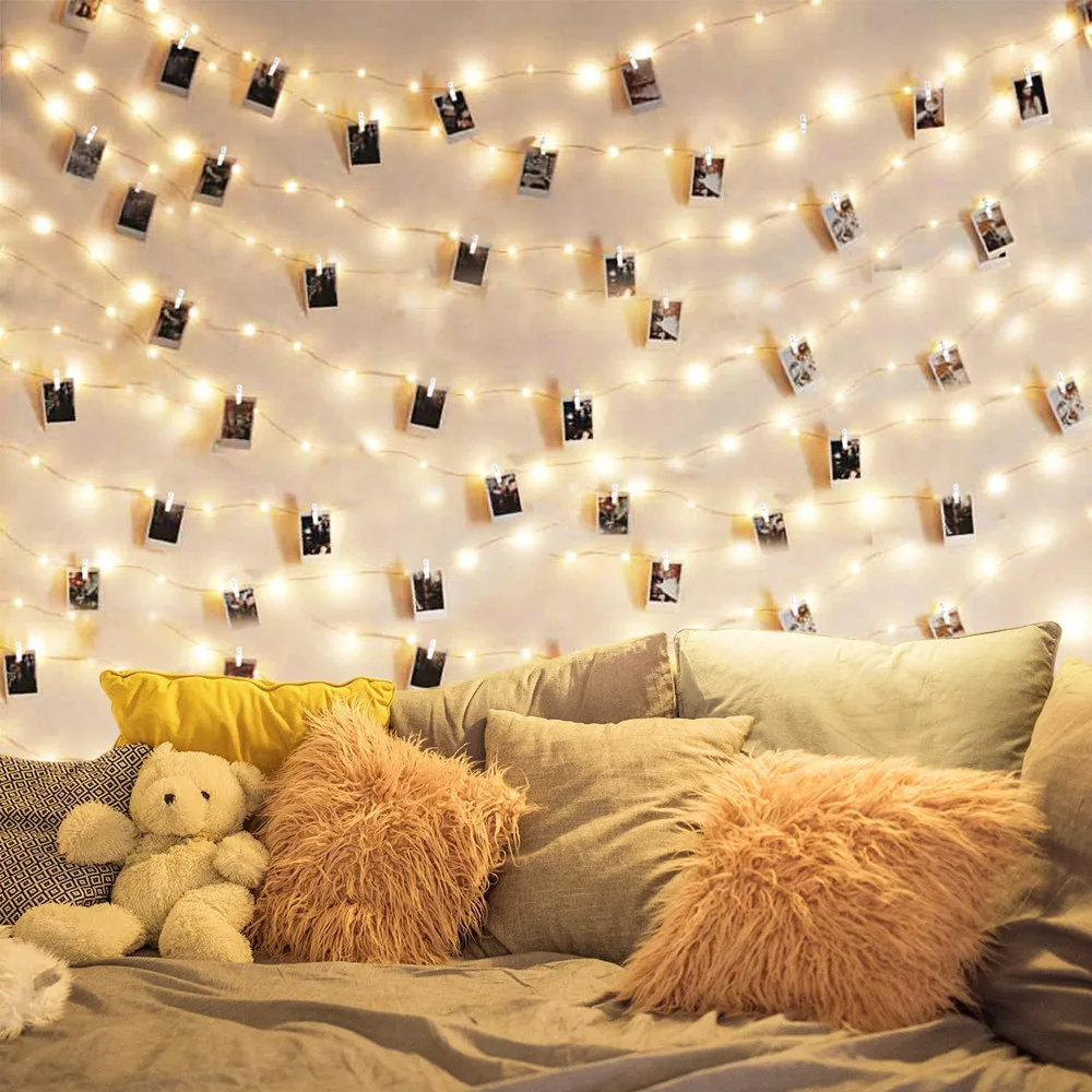 5M 10M USB String Lights LED Clip Cards Photos Holder Bright Fairy Xmas Wedding Birthday Party Valentine's day Decoration | Лампы и