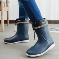 rubber round toe ankle rain boots men winter fishing boots with liner bot non slip car wash shoes work shoes