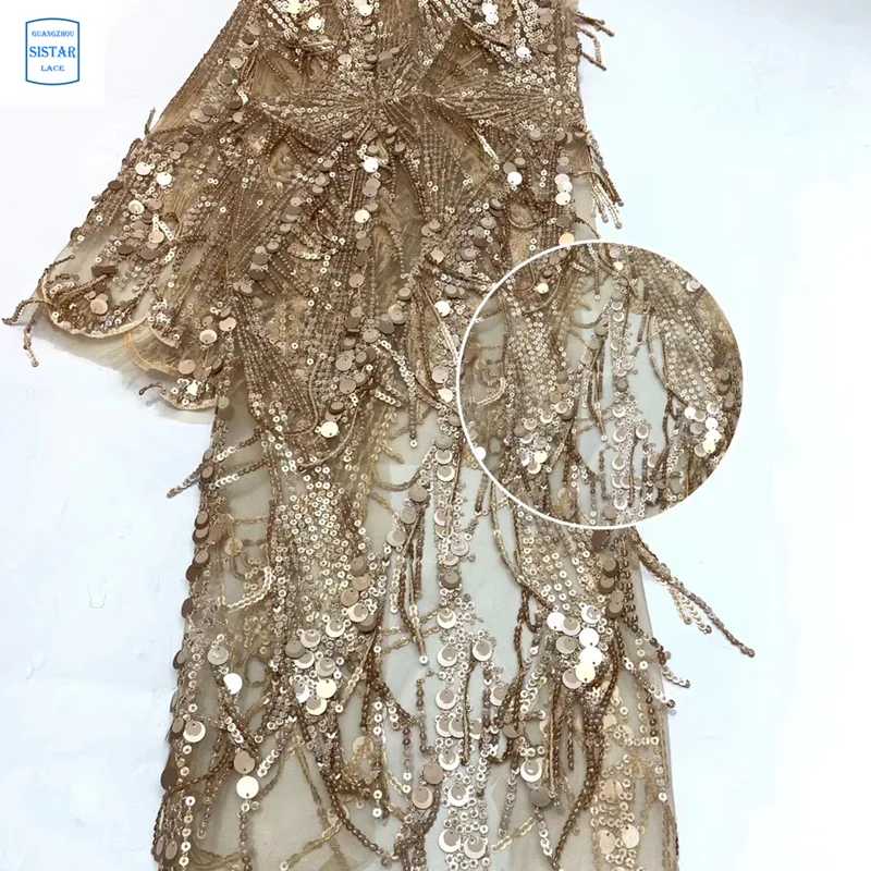 Красивый желтый цвет африканский тюль кружево с кисточками оптовая продажа