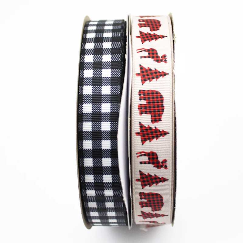 

1“（25MM） Black and red Plaid printed grosgrain ribbon DIY handmade materials,wedding gift wrap