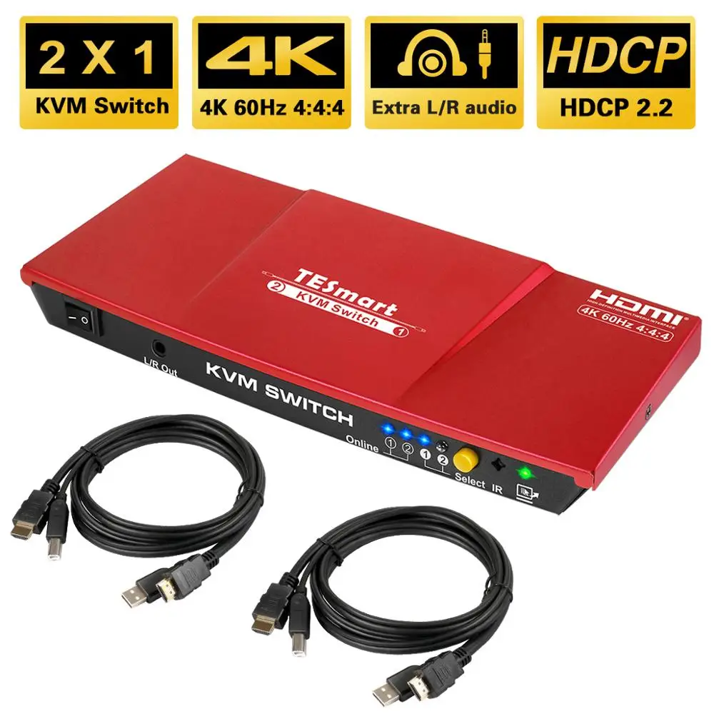 Tesla Smart высококачественный HDMI 4K@60Hz KVM переключатель 2 порта USB поддержка 3840*2160/4K*2K