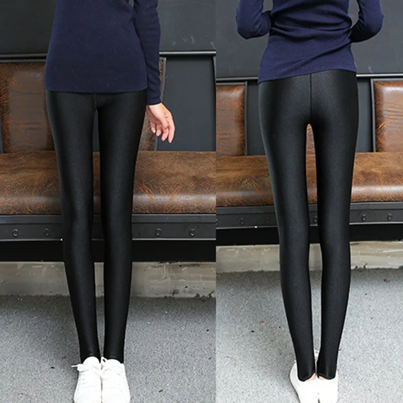 Women Leggings Shiny Long Pants Solid Color Large Size Female Trousers Spandex Elasticity Waterproof pants Leggings
