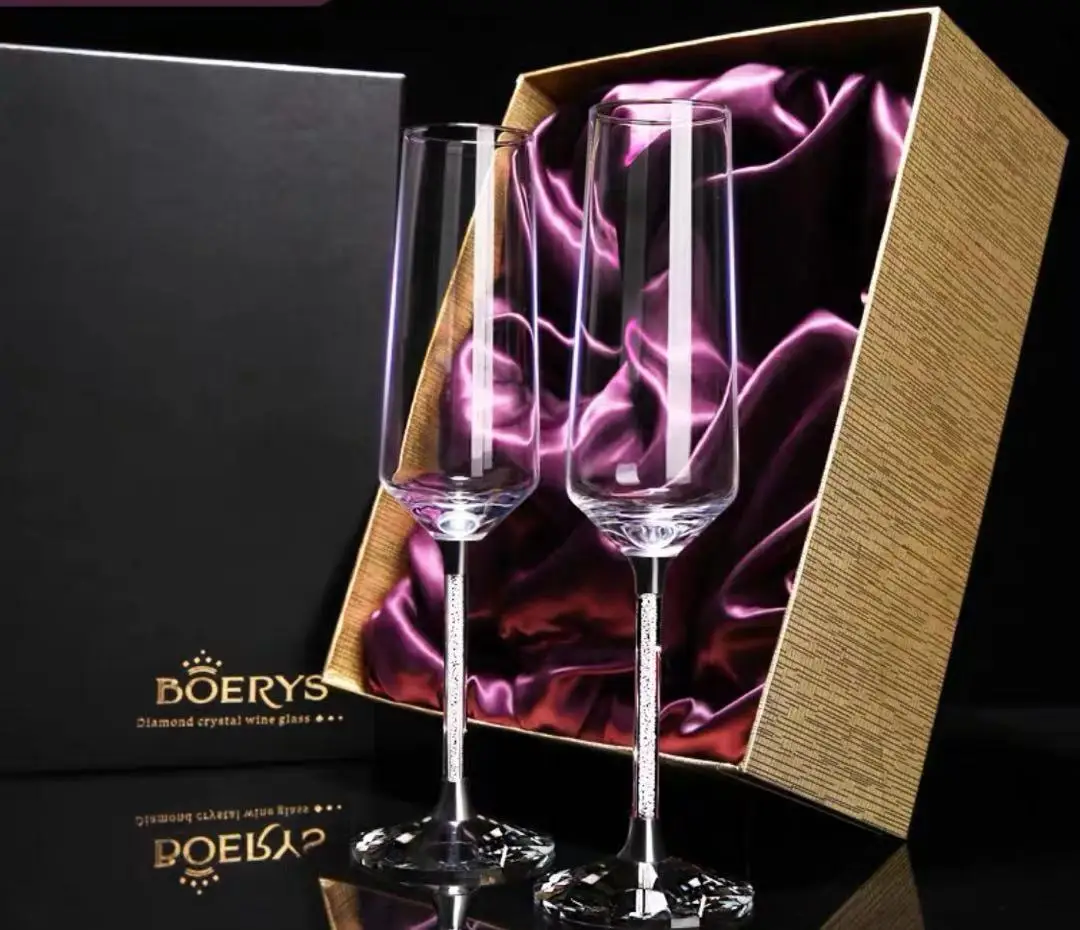 

Crystal and Diamond Wine Glasses, Tall Glasses, DIY Custom Champagne Glasses, 2 Pairs of Gift Boxes with Letter for A Wedding