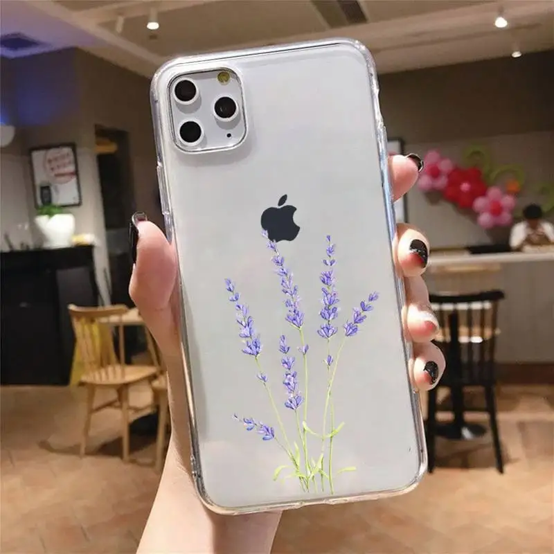 

Simple Lavender Purple Flowers Phone Case Transparent soft For iphone 5 5s 5c se 6 6s 7 8 11 12 plus mini x xs xr pro max