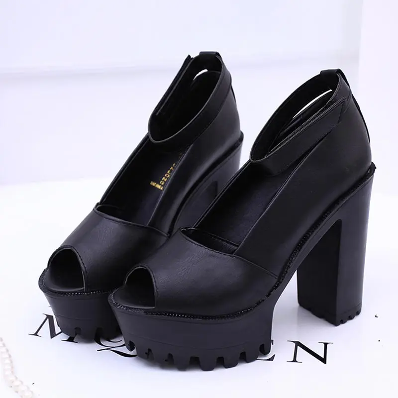 Женские босоножки с открытым носком однотонные на высоком каблуке летняя