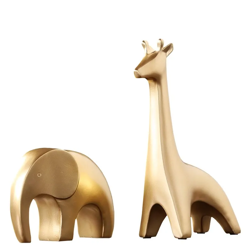 Nordic Creative Home Decoration Display Statue Sculpture Golden Giraffe Rhino Elephant Fishtail Resin Small mx5041545 | Дом и сад