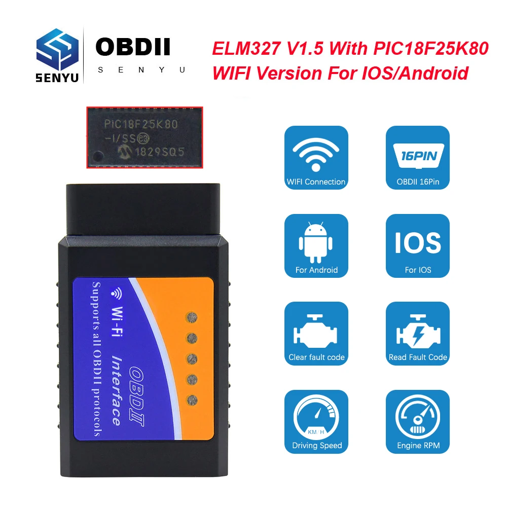ELM327 V1.5 PIC18F25K80 OBD2 wifi сканер ELM327 Wi-Fi OBDII elm 327 V1.5 OBD 2 OBD2 автомобильный диагностический инструмент ODB2 считыватель кодов