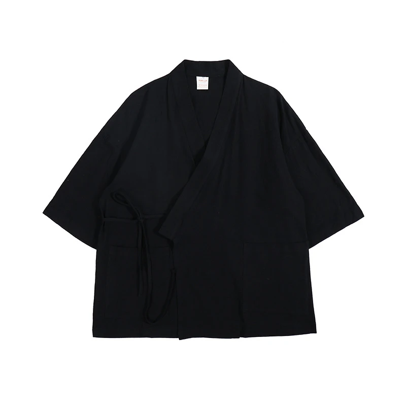 

Japanese Style Men's Kimono Cardigan New Vintage Samurai Style Solid Color Loose Thin Leisure Cotton Linen Haori Tops Streetwear