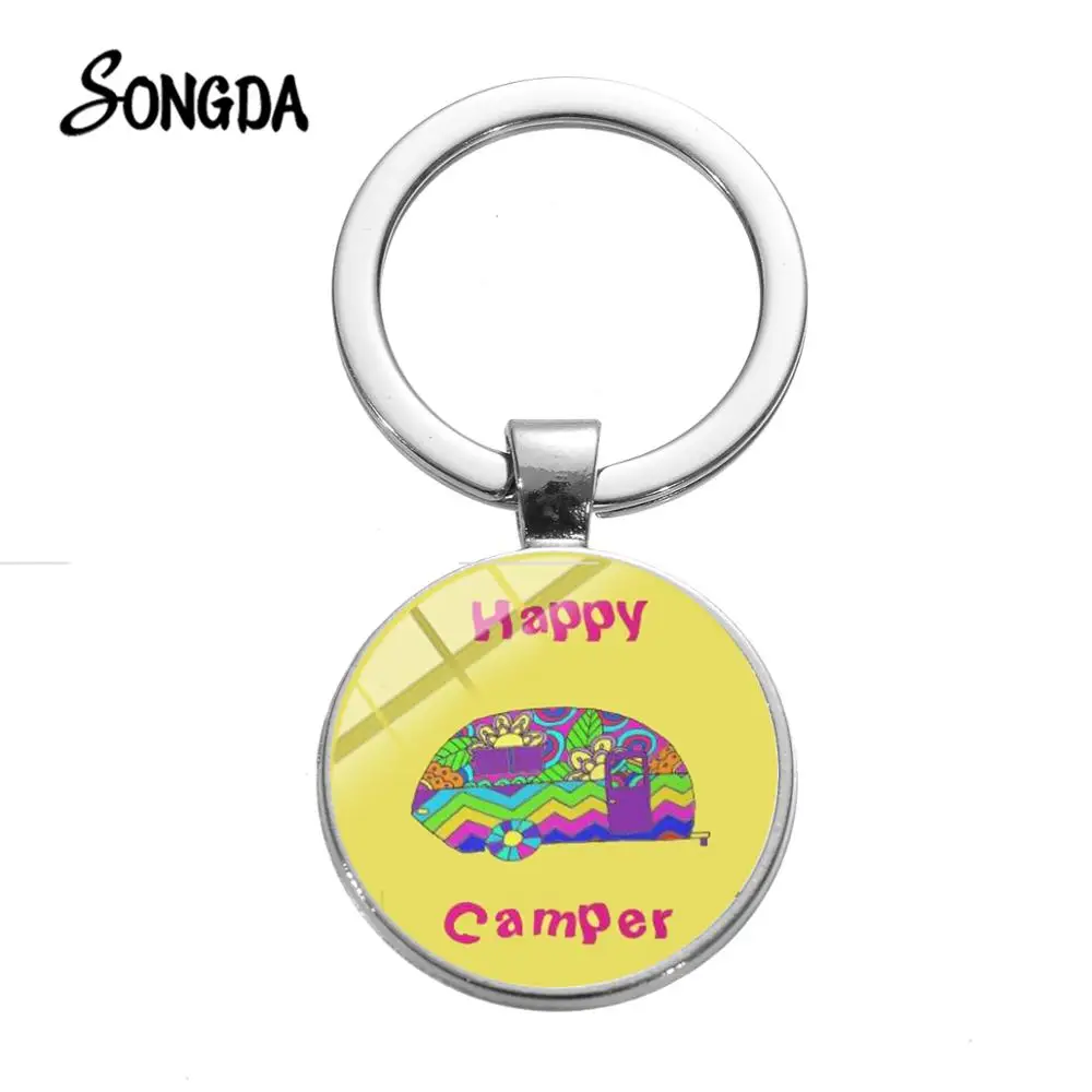 Happy Camper мультфильм милый брелок для ключей путешествий автомобиль я Отдых на