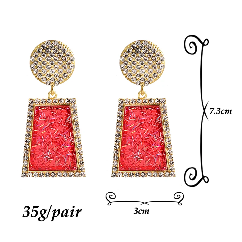 

New Arrival Fashion Geometric Metal Studded Full Rhinestone Dangle Drop Earrings Fine Crystals Jewelry Accessories For Women