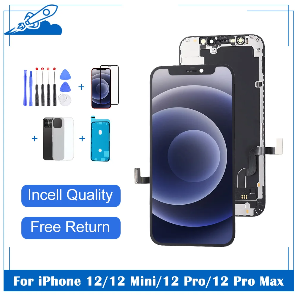 Pantalla LCD para m&oacute;vil, montaje de digitalizador t&aacute;ctil con reemplazo 3D, para iPhone 12, 12mini, 12 Pro Max, con regalo-0
