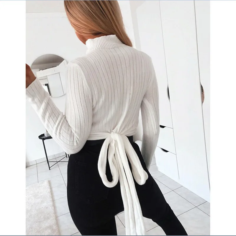 2019 Autumn Womens Swearter Shirts Warm Knitted Frill High Neck Sweater Turtleneck Pullover Fashion Slim Fit Long Sleeve Tops | Женская