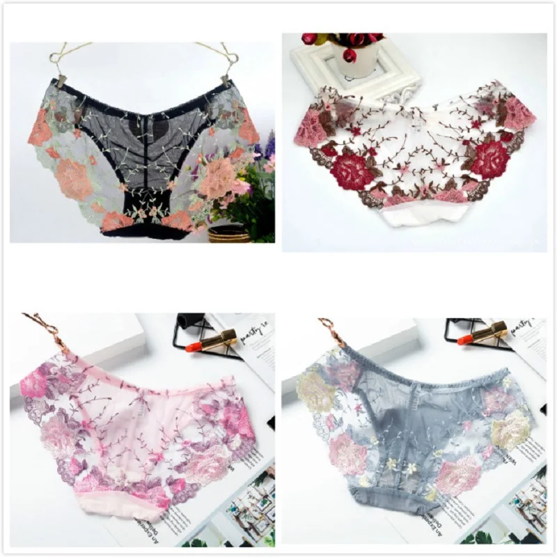 

Transparent Underpants Print Embroidery Women Underwear Mid-Rise Lace Girls Ladies Panties Thin Intimate Lingerie Sexy Briefs