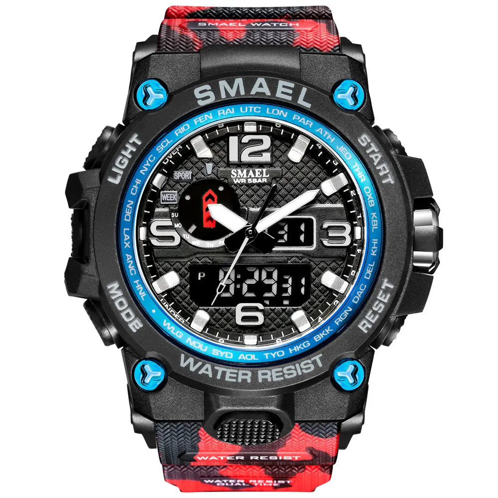  SMAEL Watches For Men 50M Waterproof Clock Alarm reloj hombre 1545D Dual Display Wristwatch Quartz Military Watch Sport New Mens 
