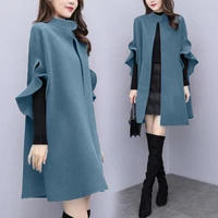 large new coat womens fashion ins autumn and winter mid long fashion temperament british a line cape worsted personalized coat
