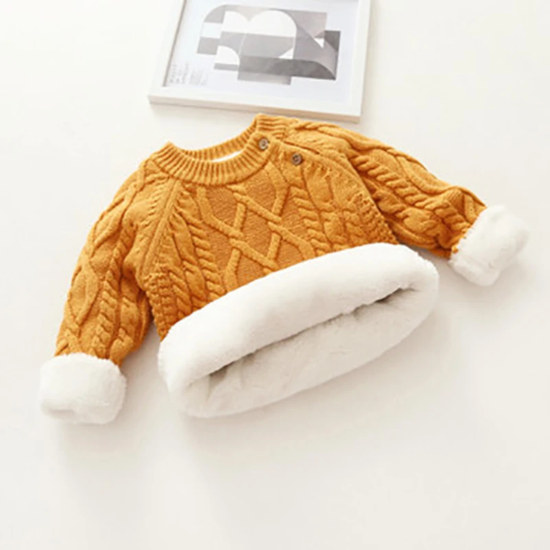 

Girls Sweater Autumn And Winter Children Warm Round Neck Long Sleeve Thickening Plus Velvet Sweater Bottoming Shirt