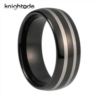 8mm mens tungsten wedding band dome black tungsten carbide ring two silvery line polished finish comfort fit
