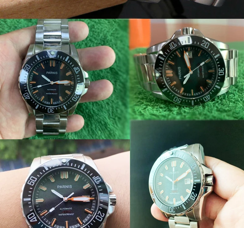 44 мм Parnis механические часы Мужские автоматические Diver водонепроницаемые 200 м металлические механические часы сапфир Mirrow Miyota 8215 Move Мужские t