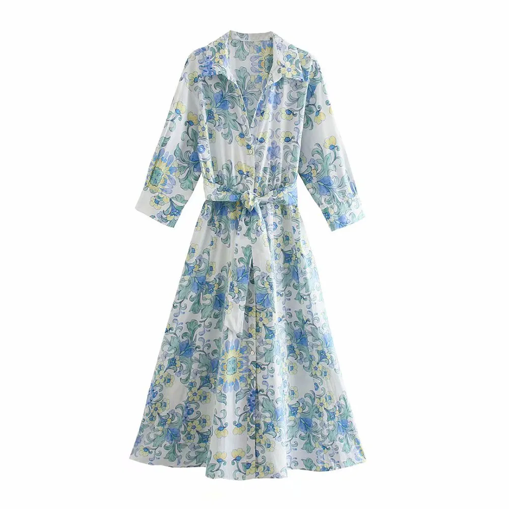 

ZA summer new female models all-match temperament gentle retro flowers pastoral holiday style printed dress