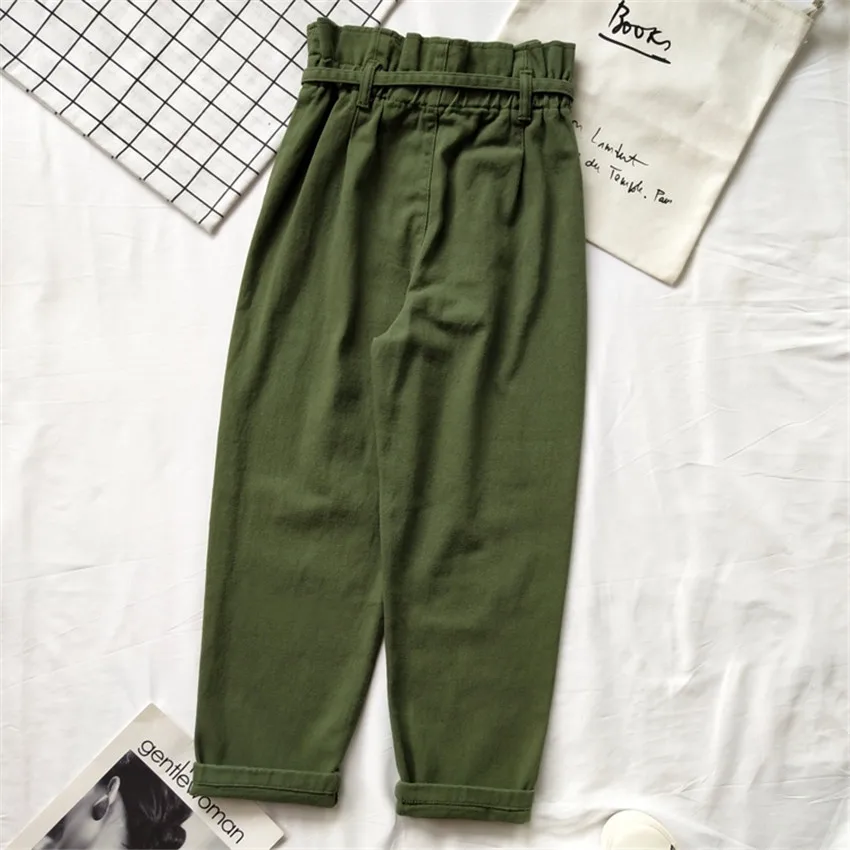

Gowyimmes Groe Gre S-XL Frauen Harem Hosen Casual Armee Grne Hose Hohe Taille Krawatte Knospe Hose Dnne Weibliche L