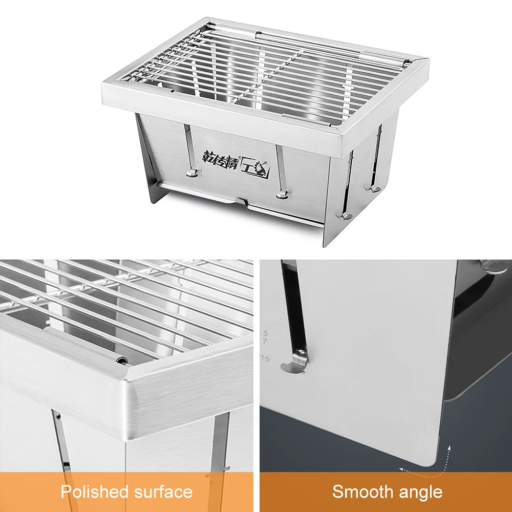 

Outdoor Portable Grill Stainless Steel Wood Burning Camping Stove Folding BBQ Grill Windproof Camping Picnic Tool