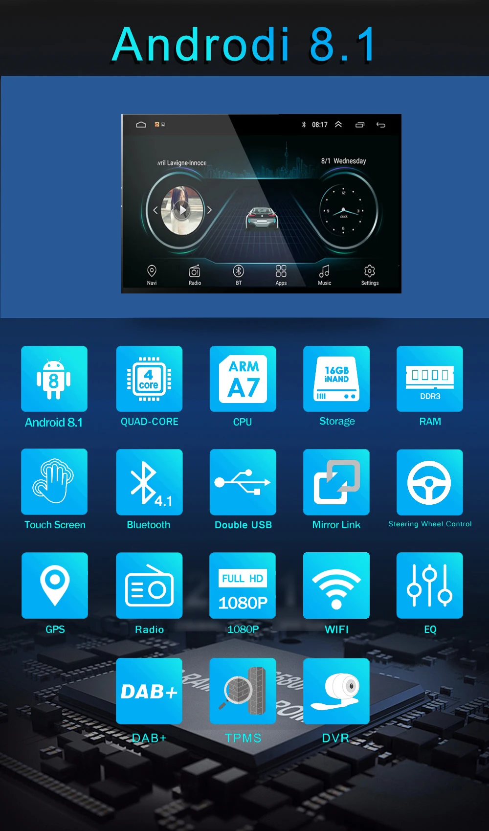 Автомобильный навигатор, 9 дюймов, Android 8,1, четырехъядерный процессор, поддержка зеркала, DAB 2DIN, автомобильный Радио, мультимедийный видео плеер для Lifan 620/Solano