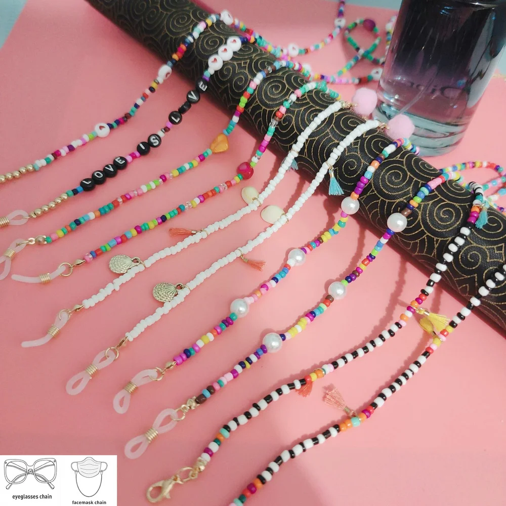 Цепочка для солнцезащитных очков из натурального радужного стекла с рисовой