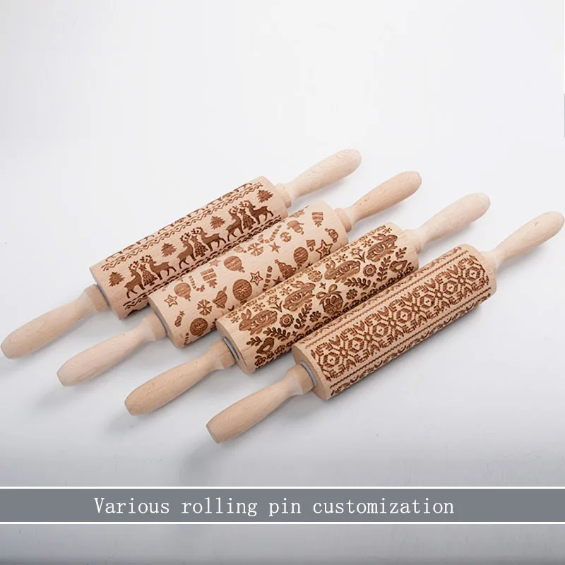 Заказная печать узора Скалка бук Дерево Лазерная гравировка Рождественский узор