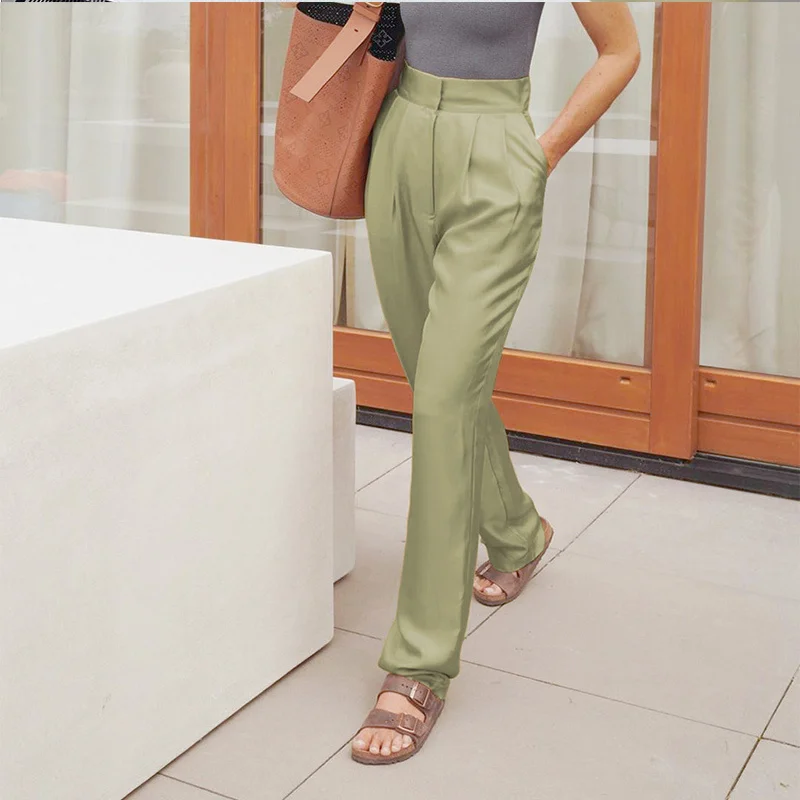 

2021 Y2K Women Satin Pants High Waist Vintage Office Lady Long Trouser Spring Autumn Glossy Elegant Pencil Pants