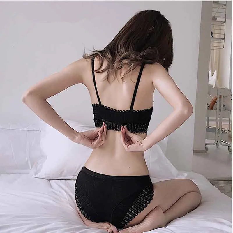 French front button bra underwear Martini ladies no steel ring gather small bra ultra-thin bra set