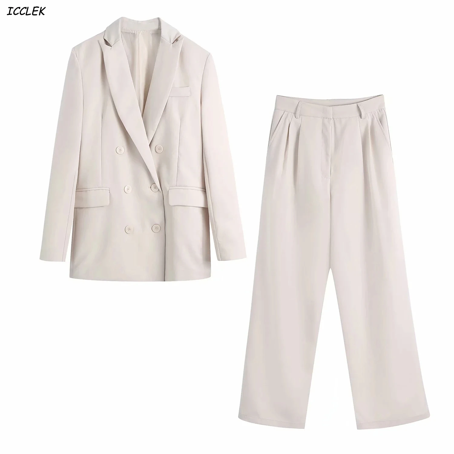 

Пиджак женский офисный формальный, однотонный пиджак с длинным рукавом и высокой талией, костюм из двух предметов с карманами, уличная одеж...