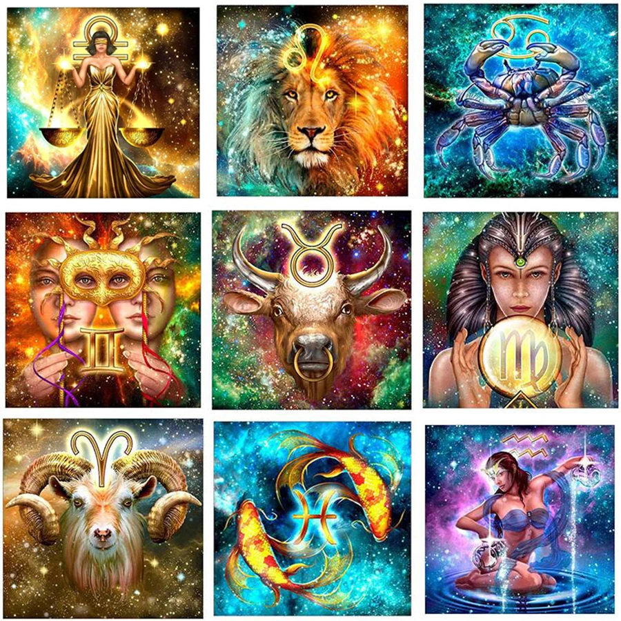 Алмазная мозаика полноразмерная/круглая 5D алмазная живопись 12 знаков зодиака