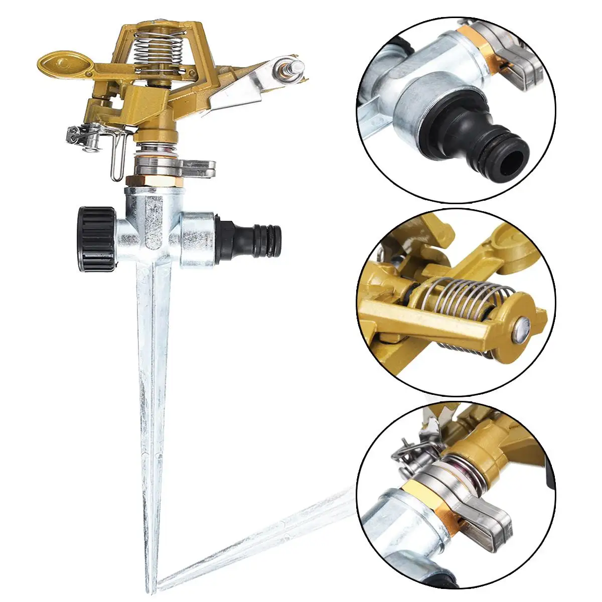

1PCS Metal Pulsating Sprinkler 360 Degree Rotation Lawn Watering Sprinklers with Spike for Garden Irrigation System 28x12 cm
