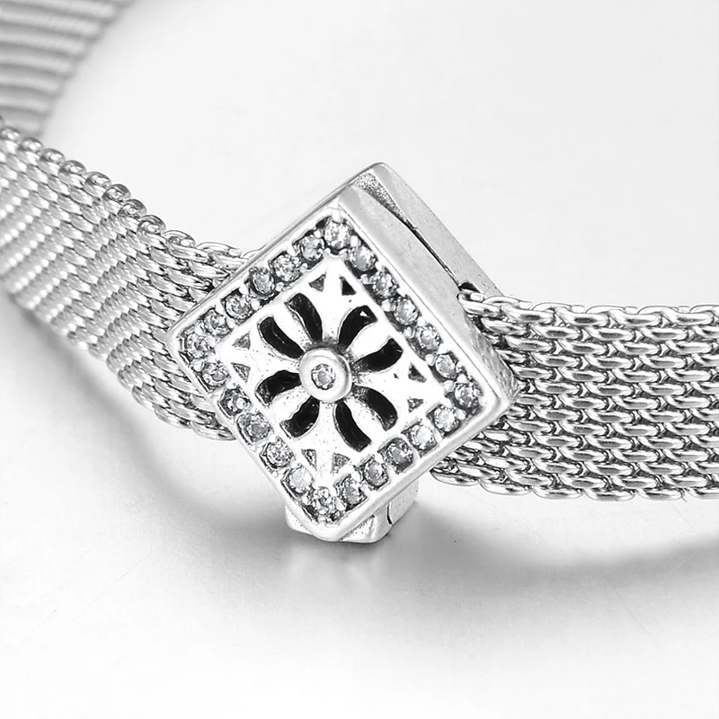 925 Стерлинговое Серебро ажурный цветок Прозрачный Циркон квадратные бусы клипсы