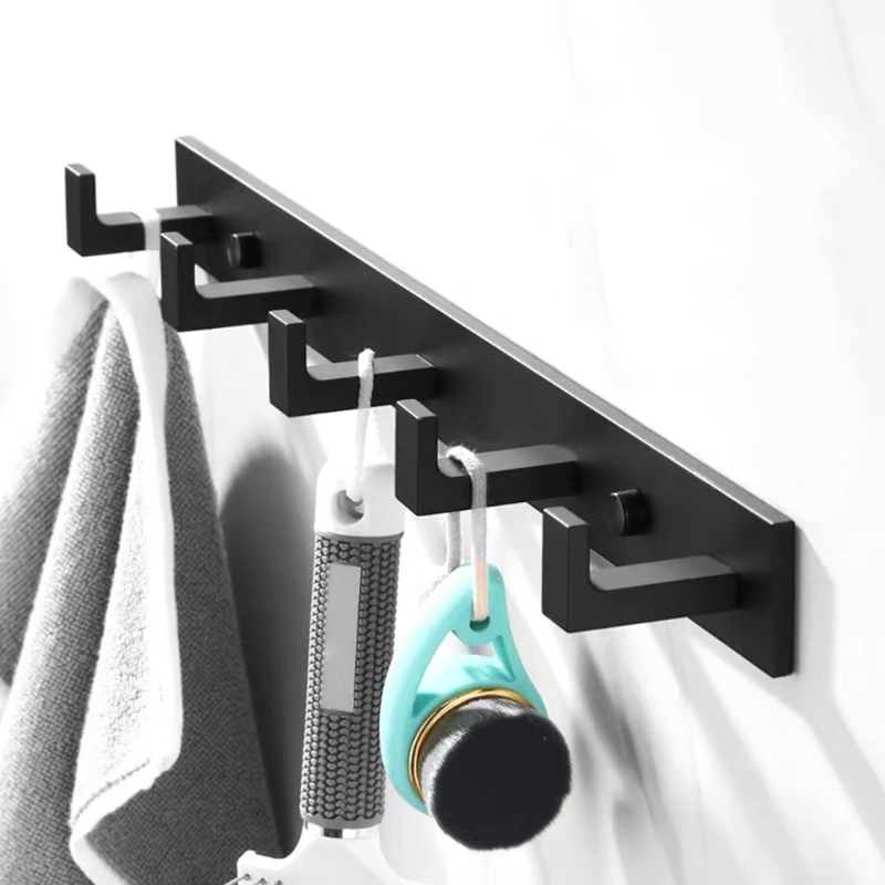 

Aluminum Wall Mounted Robe Rack Kitchen Bathroom Hardware Clothes Hanger Towel Holder 3/4/5/6 Hooks