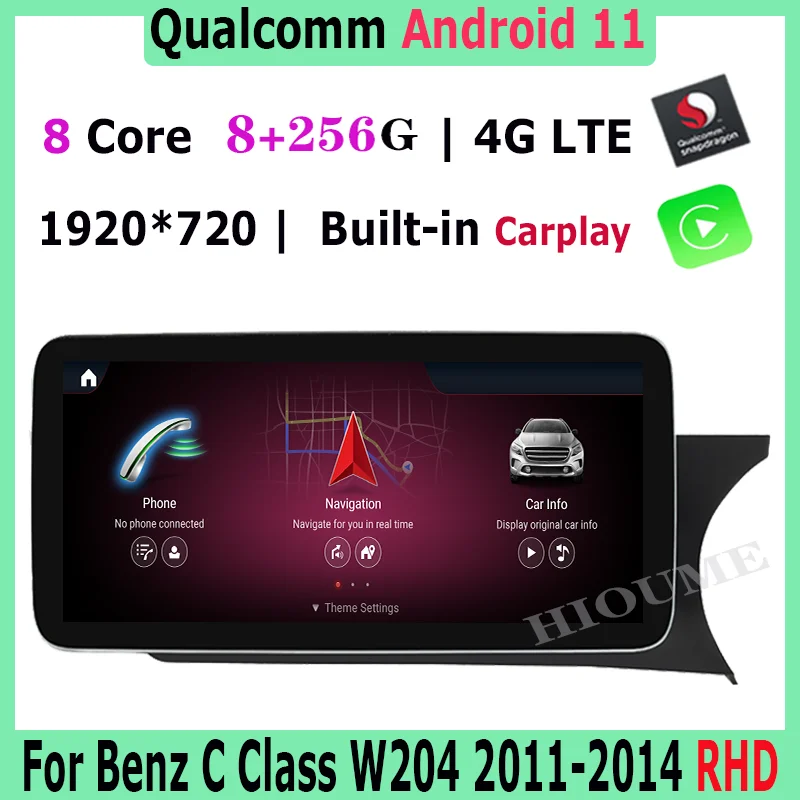 

8 ядер 8 + 256G Snapdragon Android 11 GPS радио для Mercedes Benz C Class W204 2011-2024 RHD автомобильные стерео DVD-навигаторы 4G WIFI