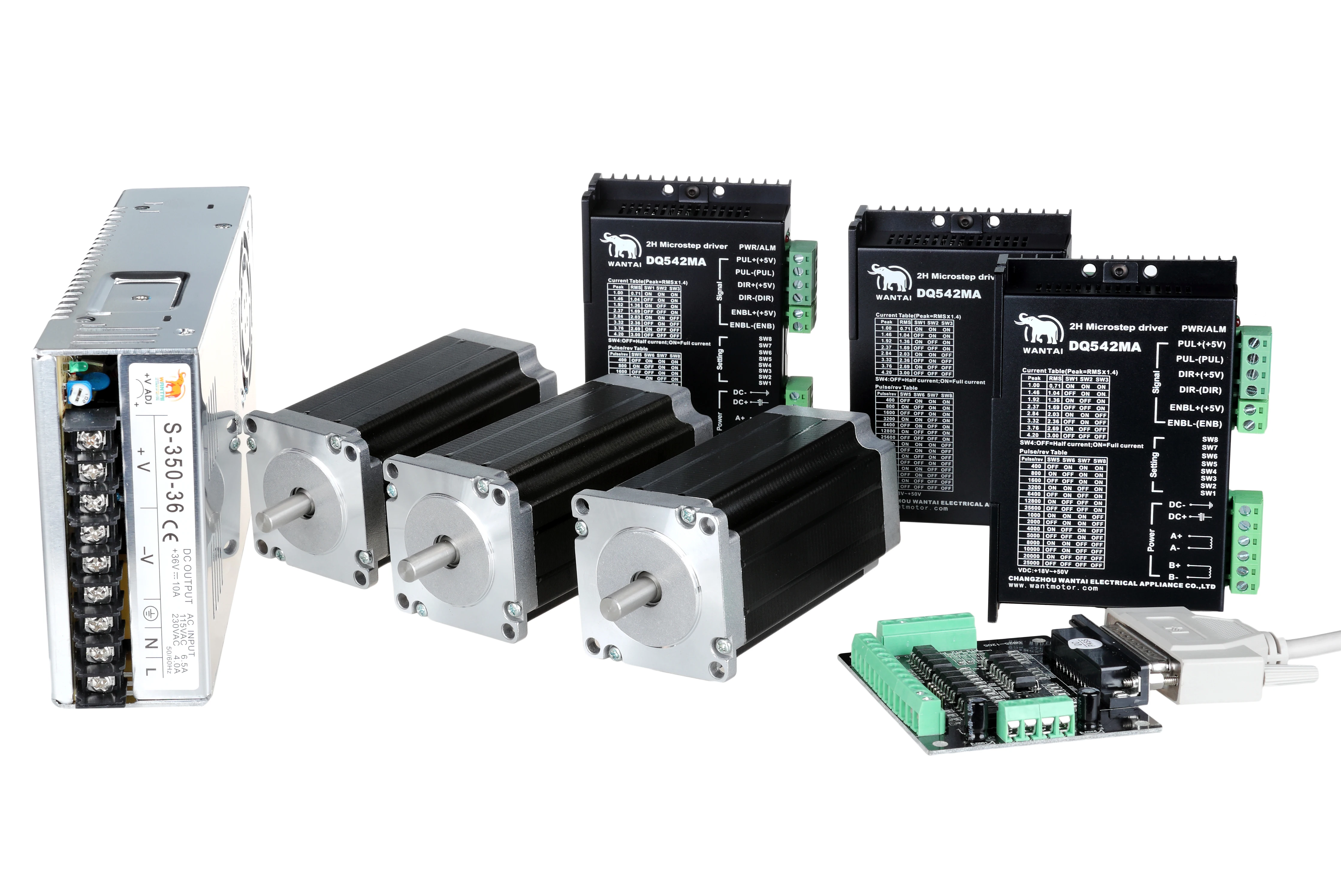 3-осевой шаговый двигатель CNC Nema 23, 425oz-in, 3N.m, 4,2 А, фотодрайвер DQ542MA, 4,2 А, 0 В + источник питания 350w36v
