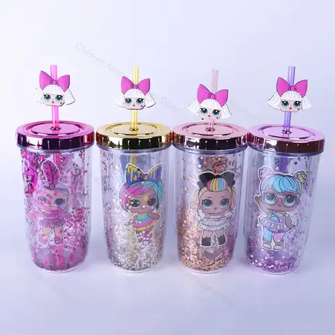 Куклы Lol Surprise, мультяшная Милая модель O.m.g, детская чашка, двойная пластиковая бутылка для воды с трубочкой, чайник с принтом, подарки для дев...