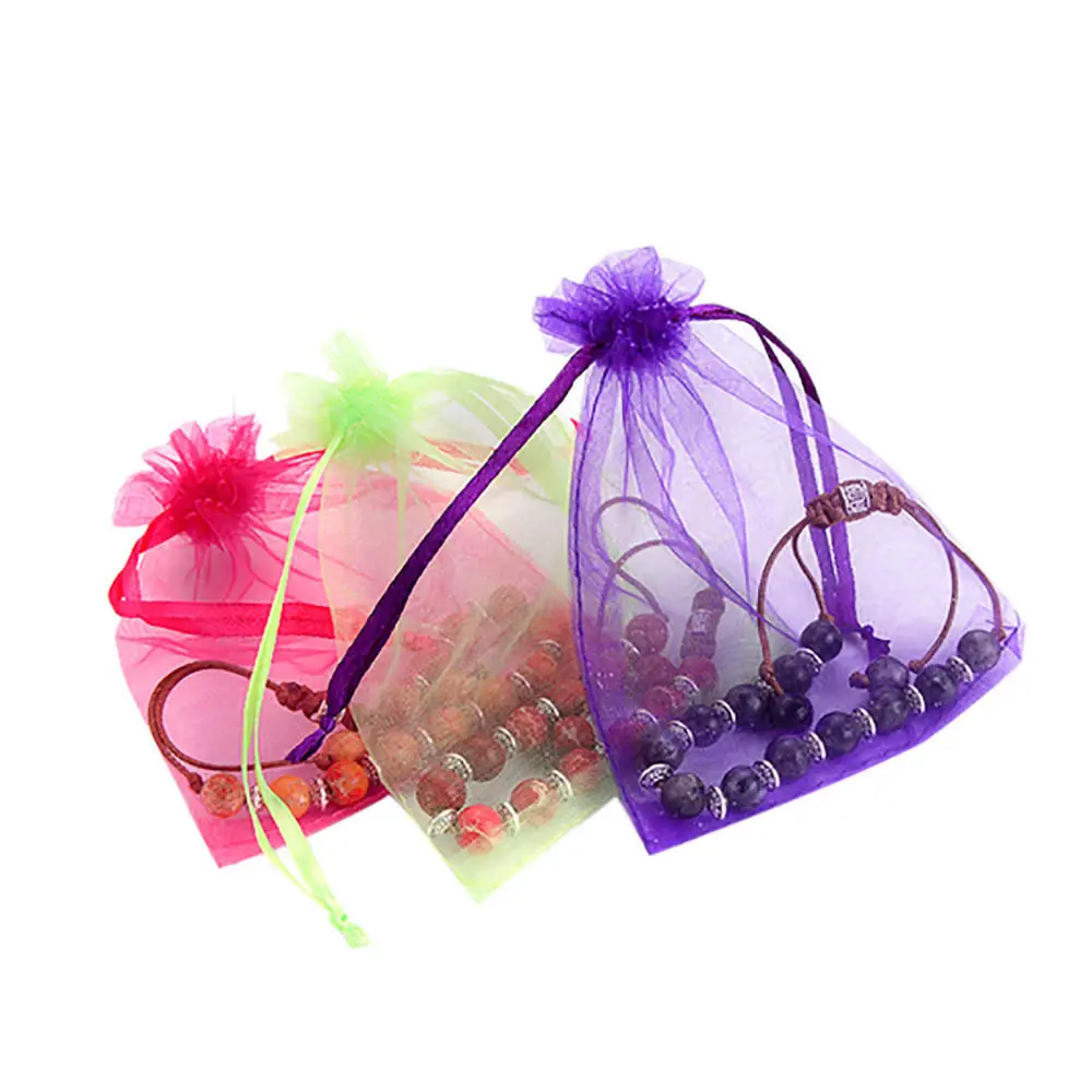 

1PC Length 9 Wide 7 Wedding Festival Gift Drawable Organza Bags Jewelry Packaging Display & Pouches Random Color