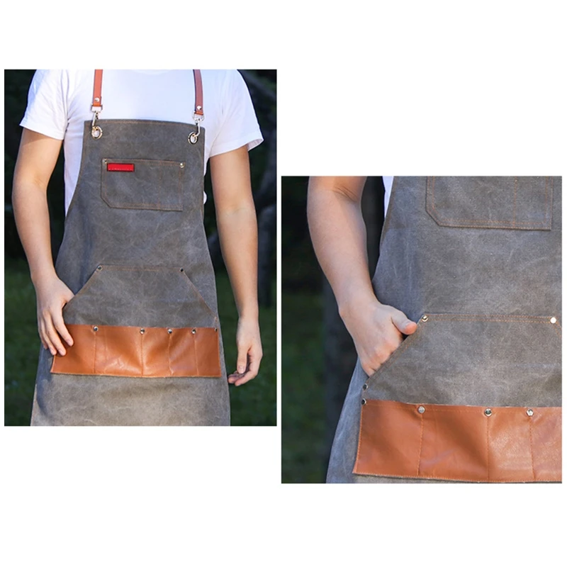 

Bib Apron Adjustable Cotton Canvas Aprons Pocket Cross-Back Straps 30.7x22 Dropshipping
