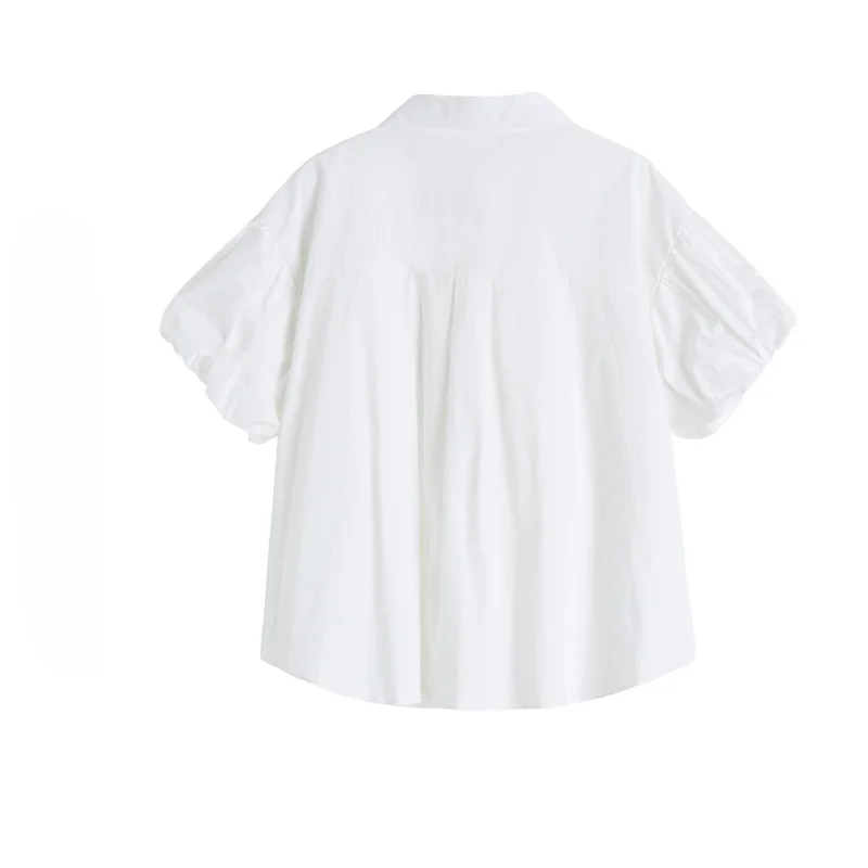 

Sweet Peter Pan Collar Women Blouse Cute Puff Short Sleeve Korean Chic Solid Sundress Woman Shirts Casual Fashion Shirt Summer