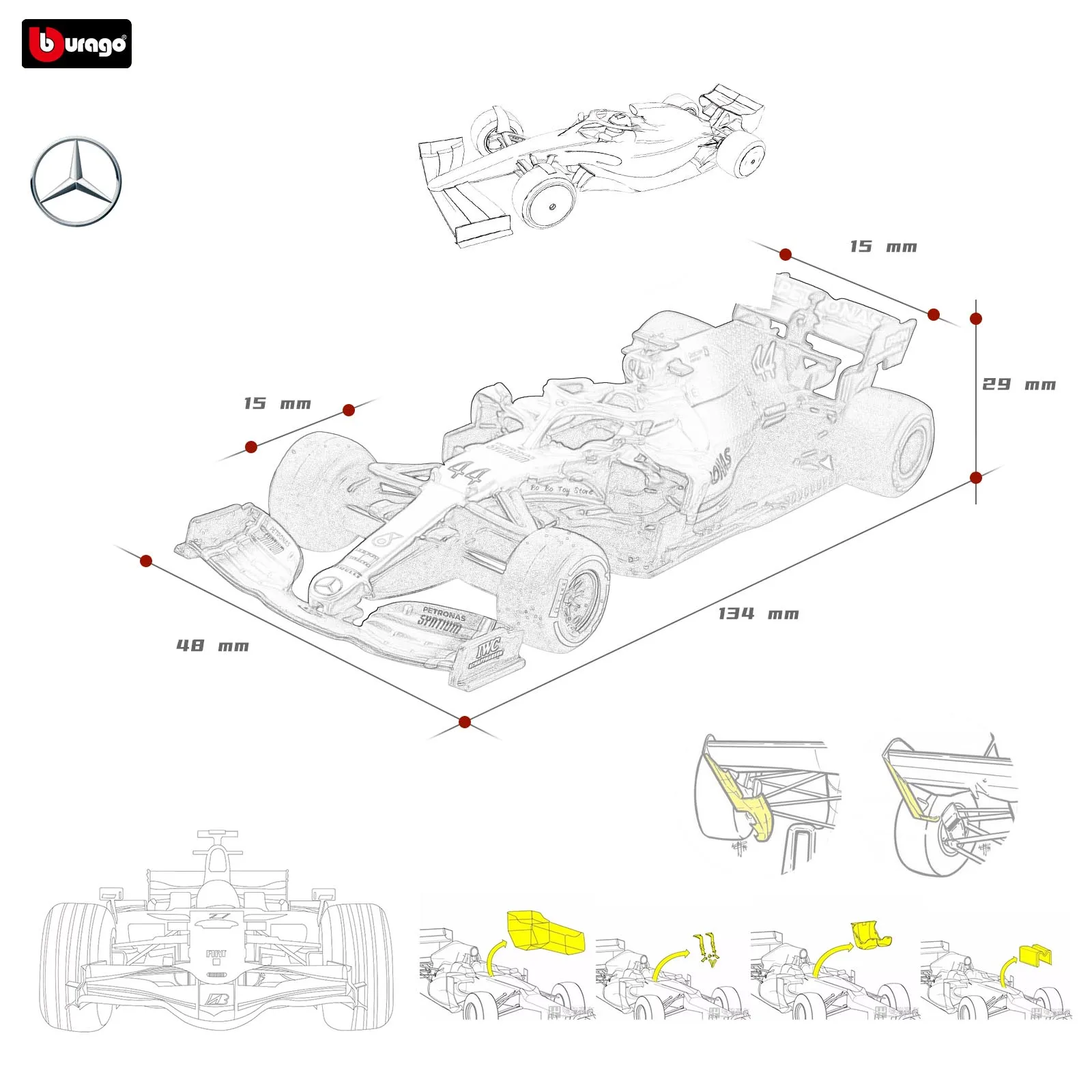 Модель автомобиля Mercedes Benz-AMG Bburago 1:43 модель F1 команды гоночная формула