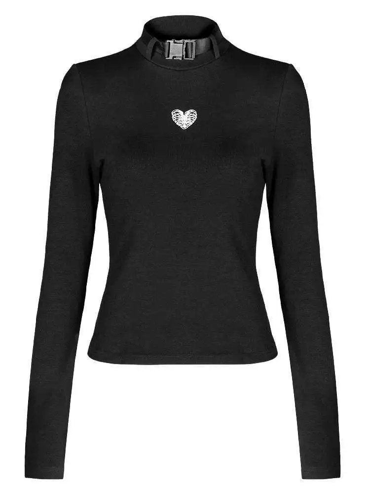 Панк рейв женские пояса с высоким воротом длинными рукавами сердце вышитые