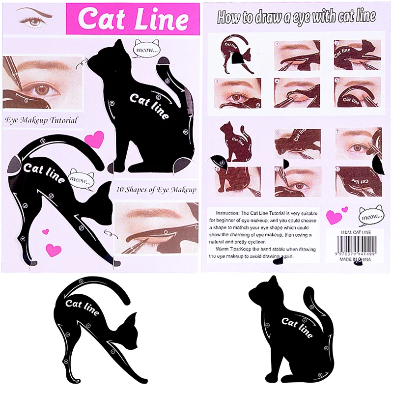 Красота бровей плесень трафареты 2 шт. Женская кошачья линия Pro Макияж глаз