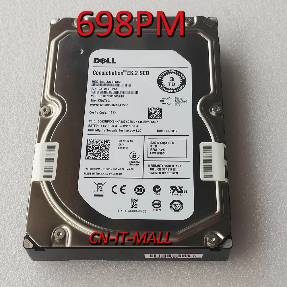 

3.5 698PM 0698PM 9XT260-251 ST33000652SS 3TB SED SAS 6G 7.2K 3T SED HDD Hard Drive