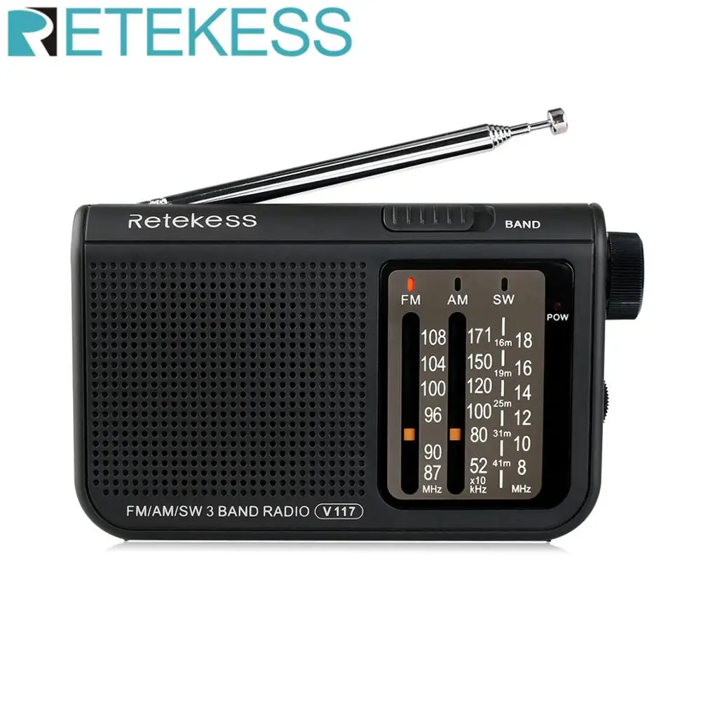 RETEKESS V117 радио портативный AM FM Небольшой Аварийный транзистор радио приемник коротковолновой батареи питание тюнер приемник для старшего