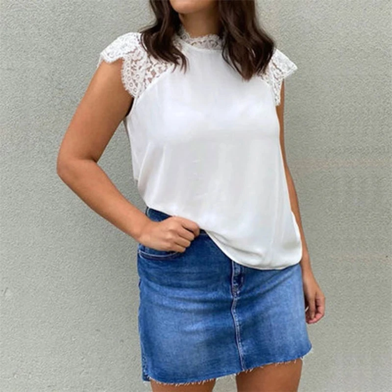 

Summer Fashion Women's Shirt Blouse Round Neck Elegant Short Sleeve Casual Top Ladies Shirt Blouse