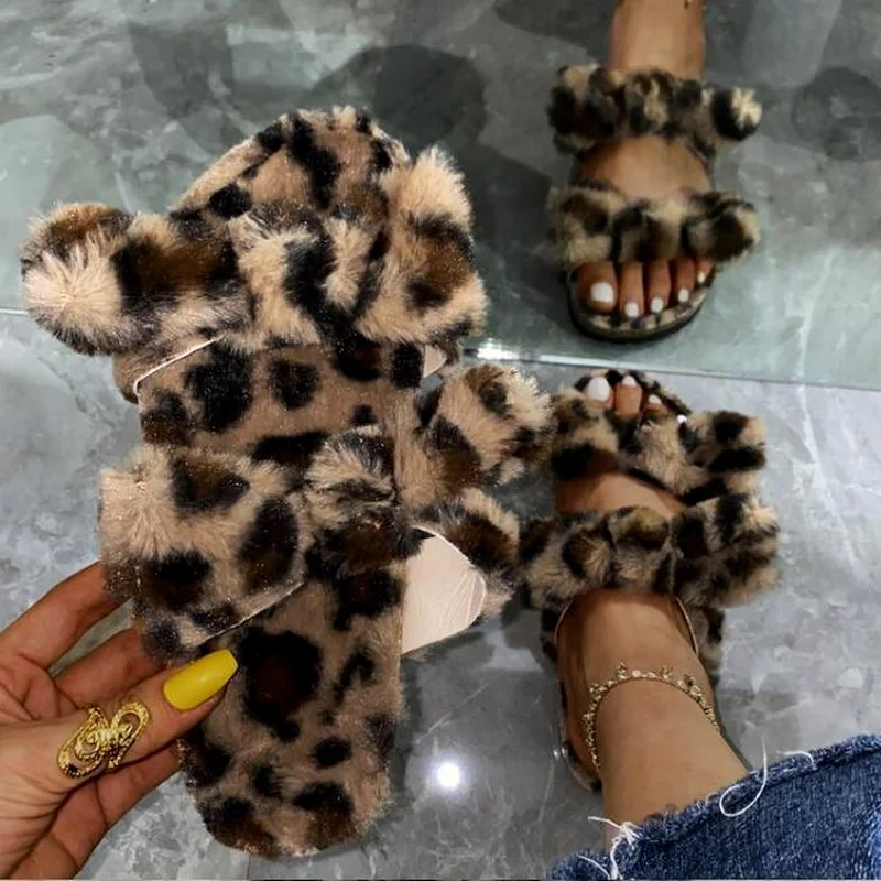 

2021 Women's Sandals Double Bowknot Fashion Suede Leopard Slippers Platform Sandals Outdoor Roman Open Toe Shoes Large Size