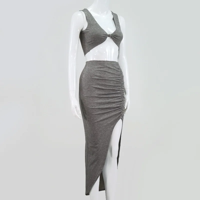 

WJFZQM party sexy 2 piece set women summer outfits for women twist side split long skirts matching sets club two piece outfits